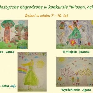 Prace plastyczne nagrodzone w konkursie "Wiosna-ach to Ty" w kategorii wiekowej 7-10 lat