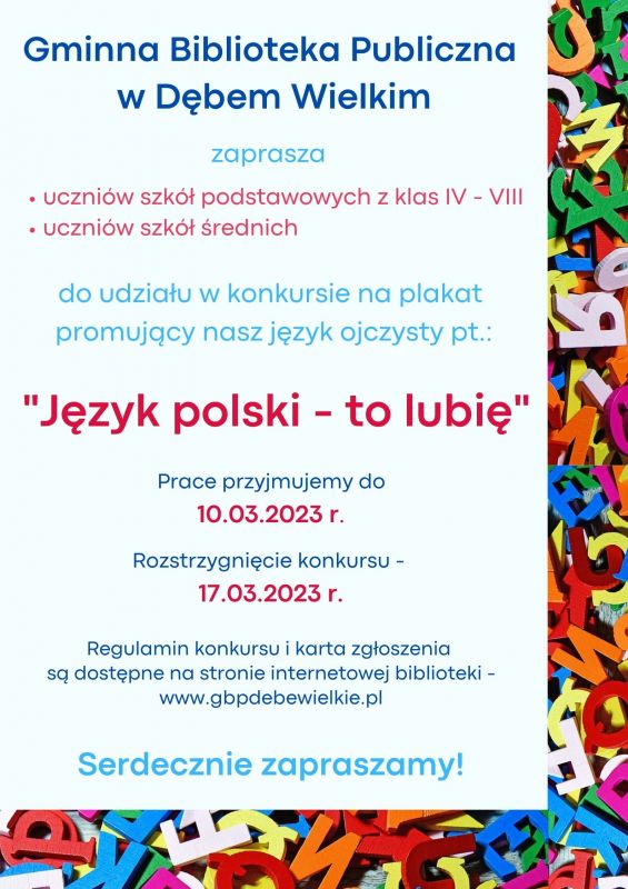 Plakat dotyczący konkursu pt. "Język polski - to lubię"