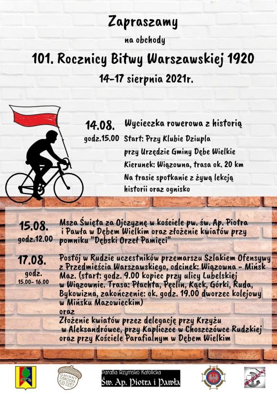 Zaproszenie na obchody 101. Rocznicy Bitwy Warszawskiej 1920 roku w Gminie Dębe Wielkie