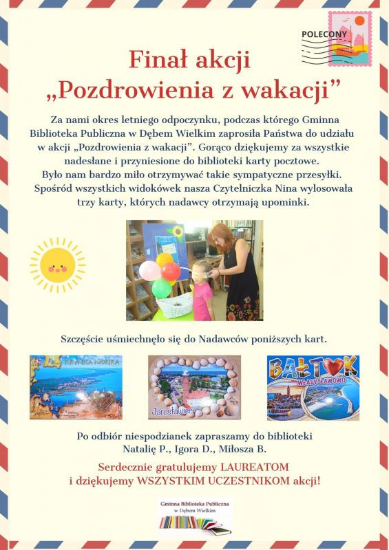 Plakat informujący o zakończeniu akcji Pozdrowienia z wakacji