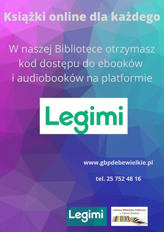 Plakat informujący o możliwości korzystania z platformy Legimi