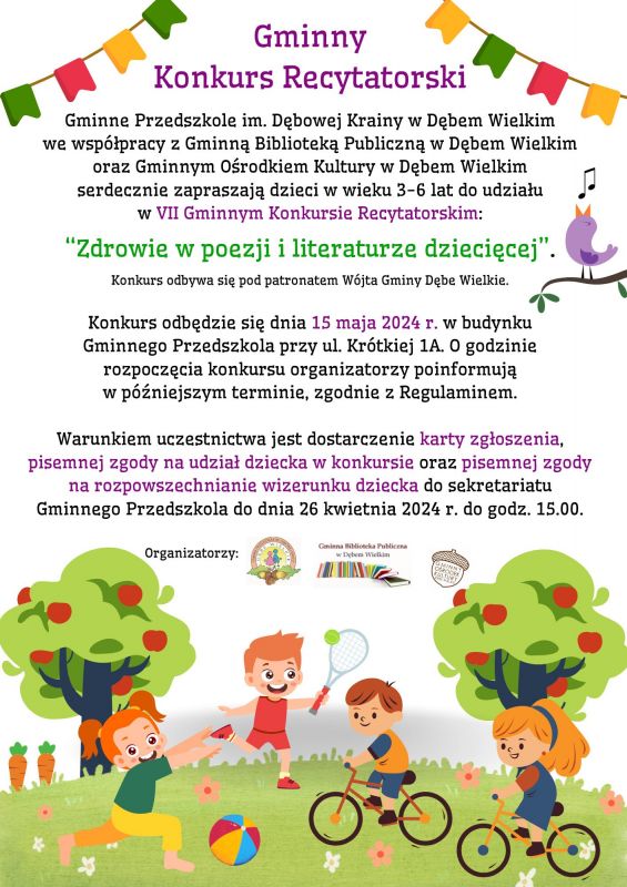 Plakat Gminny Konkurs Recytatorski pt. Zdrowie w poezji i literaturze dziecięcej